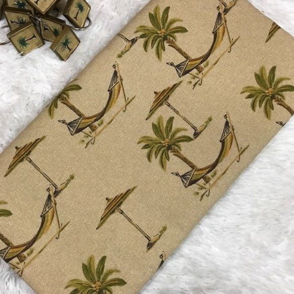 Croscill Palm Tree & Hammock Tailored Cotton Blend Shower Curtain & Hooks Set - Picture 2 of 9